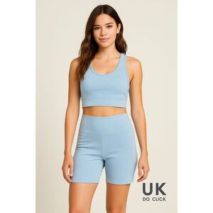 Wild Fable Women’s Blue Lounge Set Top & High Waist Shorts Soft Knit Size XS